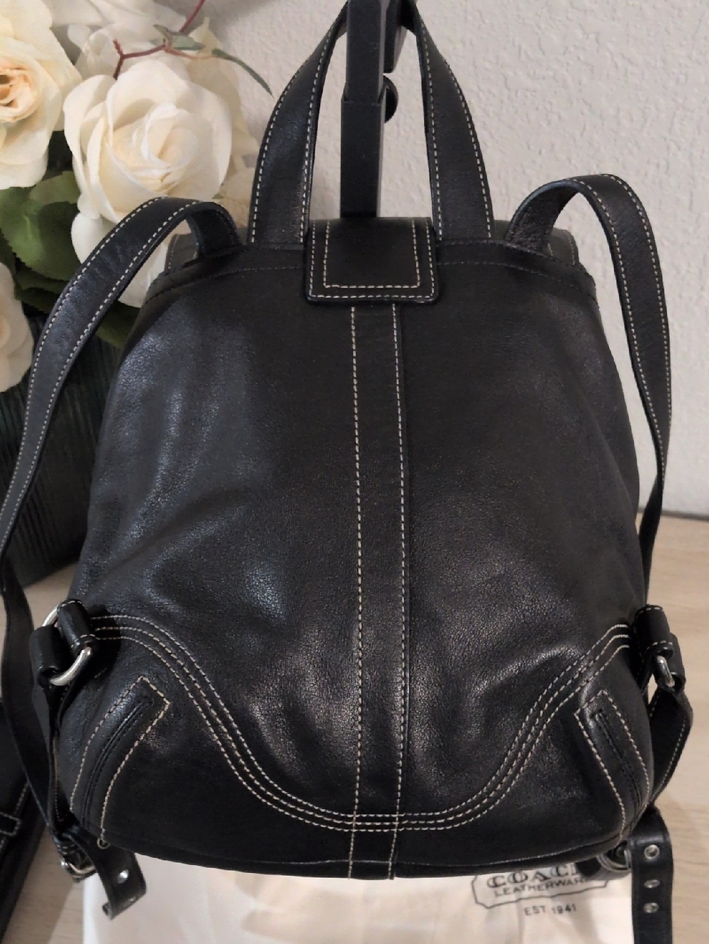 Y2K Coach Soho Black Leather Backpack Purse With Wallet Vintage VTG 90s - Picture 5 of 10